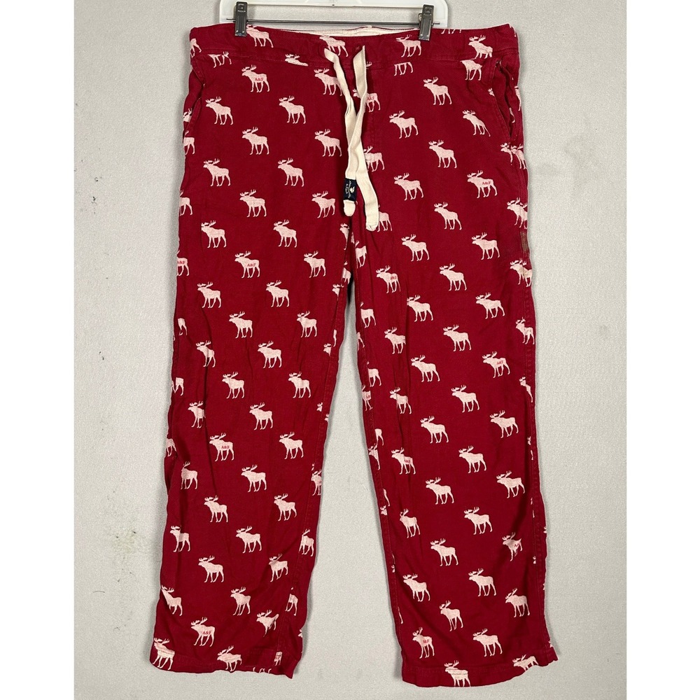 Abercrombie Fitch Lounge Pants Mens Large Red Moose Print Drawstring Pajamas
